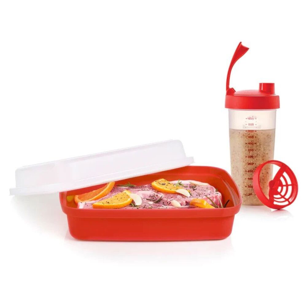 New tupperware shake & marinate set quick shake season serve chili red